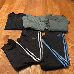 Lot Of 5 Adidas Under Armour Boy's Long Sleeve Shirt & Pants Size M/L Athletic